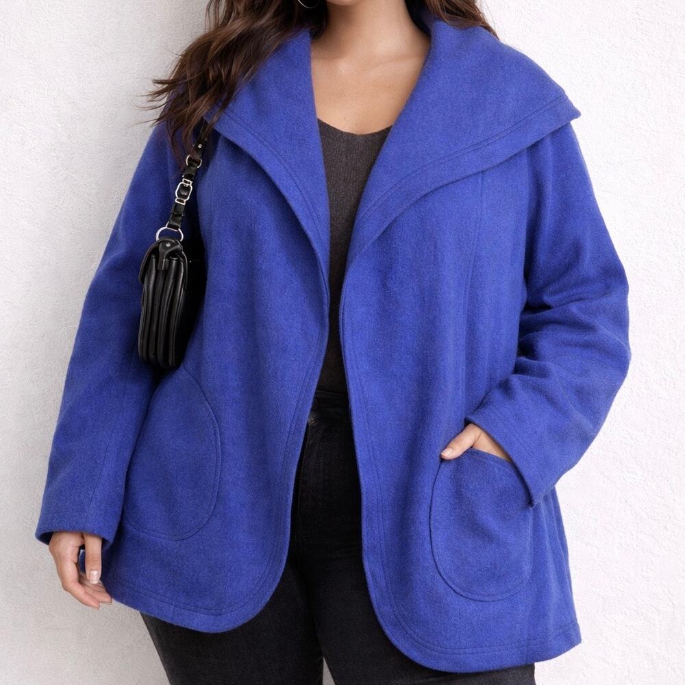 Vintage Blue Wool Blend Shawl Coat Snap Closure Size 18 Forecaster of Boston